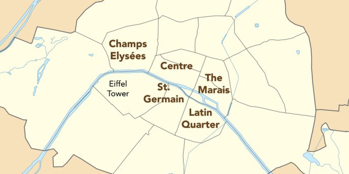 Map of central Paris showing the best places to stay