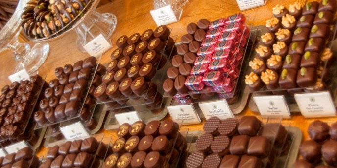 Chocolates in a bountiful display seens during a Chocolate Tour & Tasting in Paris