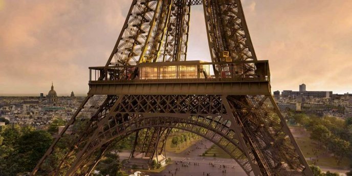 A View of level one of the Eiffel Tower, showing Madame Brasserie