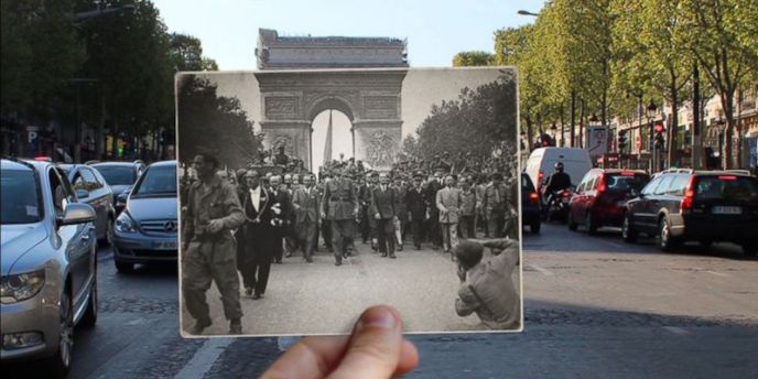 A photo of Charles de Gaulle's famous march down the the Champs ELysees in 1945