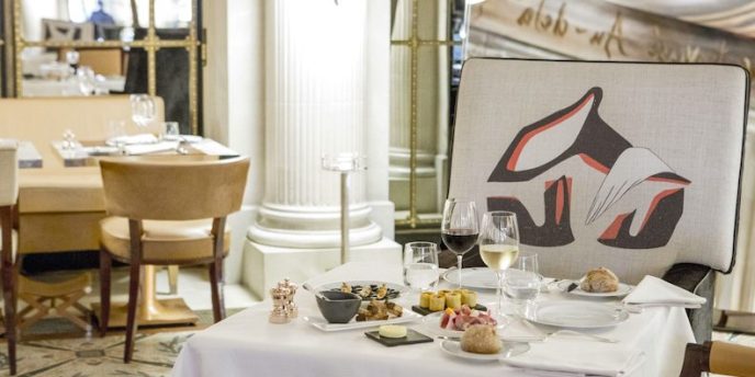 An elegant tea time table setting at Hotel Le Meurice