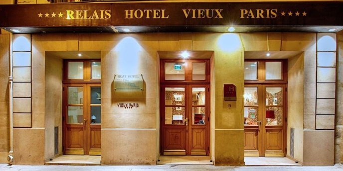 Exterior of the Relais Hotel du Vieux Paris where beat poet Allen Ginsberg stayed in Paris