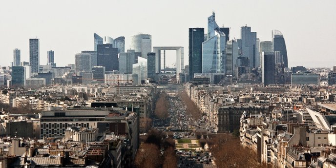 La Grande Arche in La Defense, as seen from the Arc de Triomphe in Paris