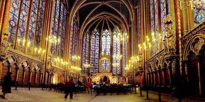 The magnificent stained glass at La Sainte Chapelle in Paris