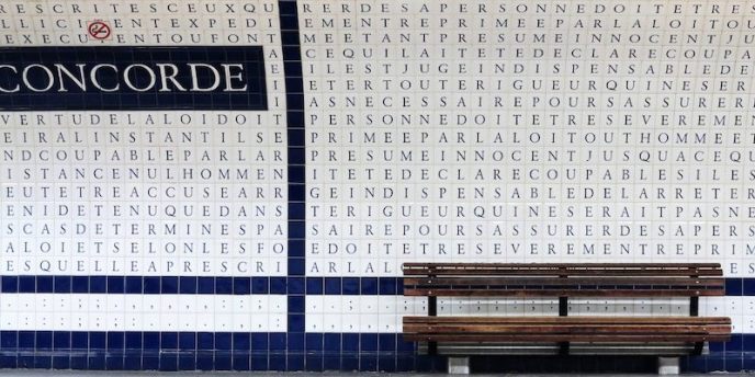 At Metro Concorde in Paris The Rights of the Man declaration is spelled out in tiles