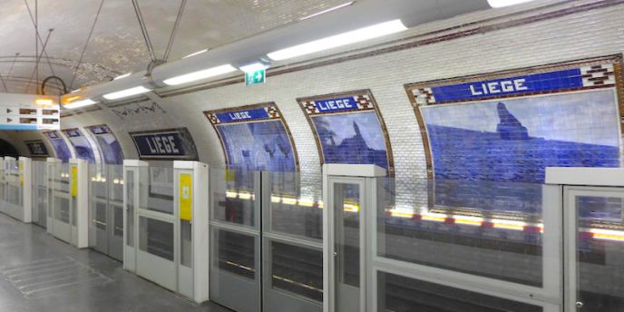 Blue & White tiles at the Metro station Liege