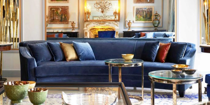 A sofa and room setting at Mis En Demeure in Paris