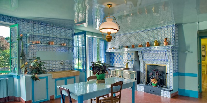 Claude Monet's blue kitchen in his house at Giverny