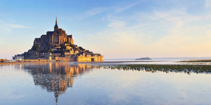 View of Mont Saint Michel as the tide comes in and it becomes an island