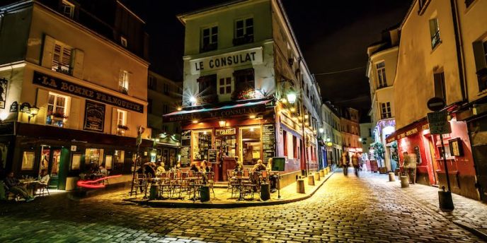 The Montmartre quartier beautifully lit at night