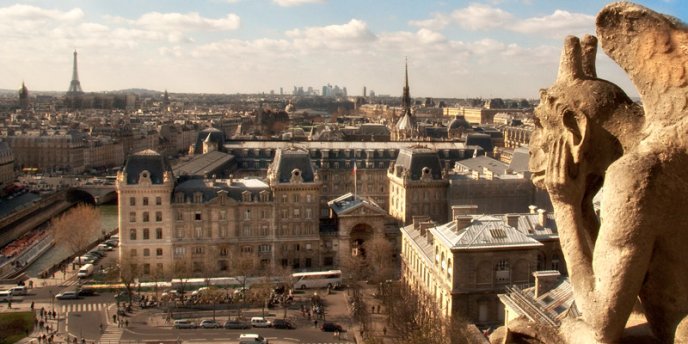 The view from the top of the bell towers of Notre Dame Cathedral Paris