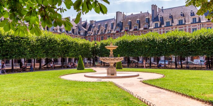 Place des Vosges in the Marais, the most popular neighborhood in Paris