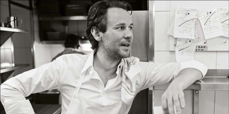 Mathieu Pacaud in the kitchen of L'Ambroisie in 2012