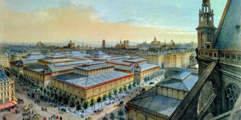 View of Les Halles from Saint Eustache in 1870, painted by Felix  Benoist