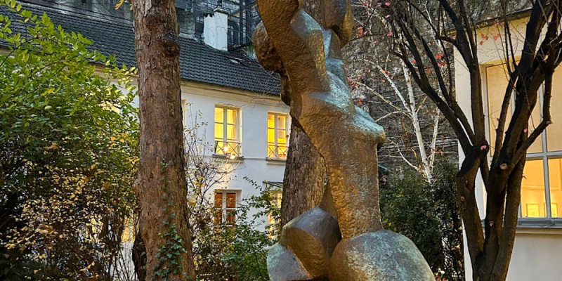 Zadkine Museum Paris in the evening with the artist's scullptures in the garden