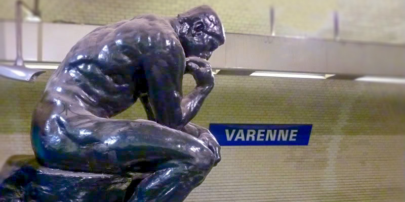 Rodin's The Thinkg at Varenne Metro in Paris